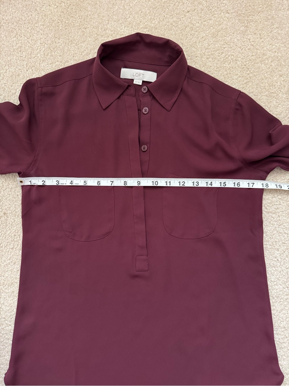 LOFT Burgundy Long Sleeve Popover Blouse - Picture 6 of 9